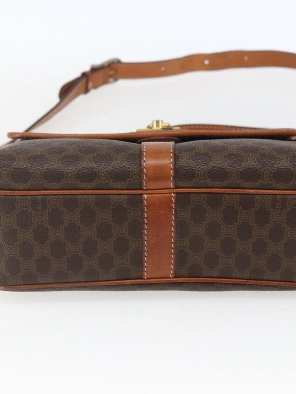 Authentic CELINE Macadam Canvas Shoulder Bag PVC Leather Brown Gold - Picture 2 of 16